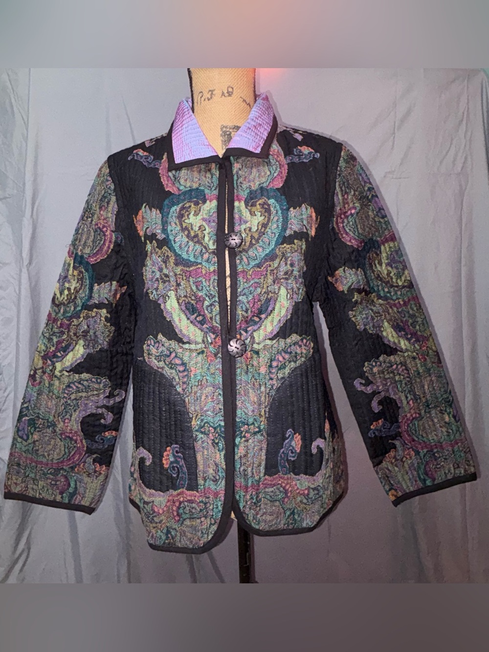 Anu Paisley Pattern or Purple/Blue Colorshift Reversible Quilted Jacket